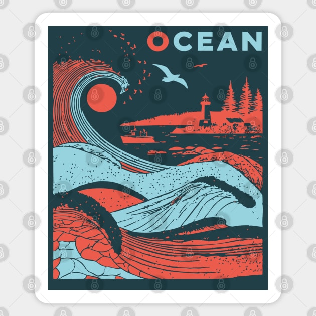Vintage Japanese Style Ocean Waves Art Sticker by TuncGK